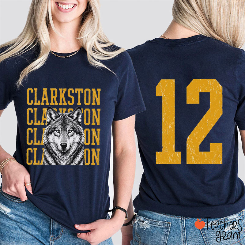 Personalized Mascot Vintage Repeat Text Teacher Two Sided T-Shirt