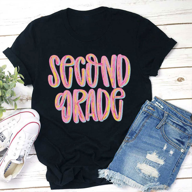 Personalized Pink Oil Painting Sfumato Font Teacher T-Shirt