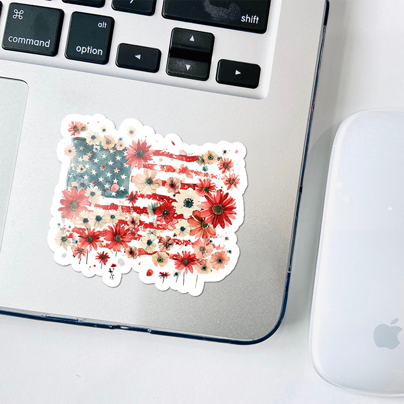 American Flag Floral Teacher Stickers