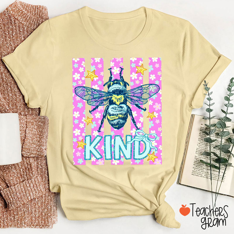 Striped Floral Bee Kind Teacher T-Shirt