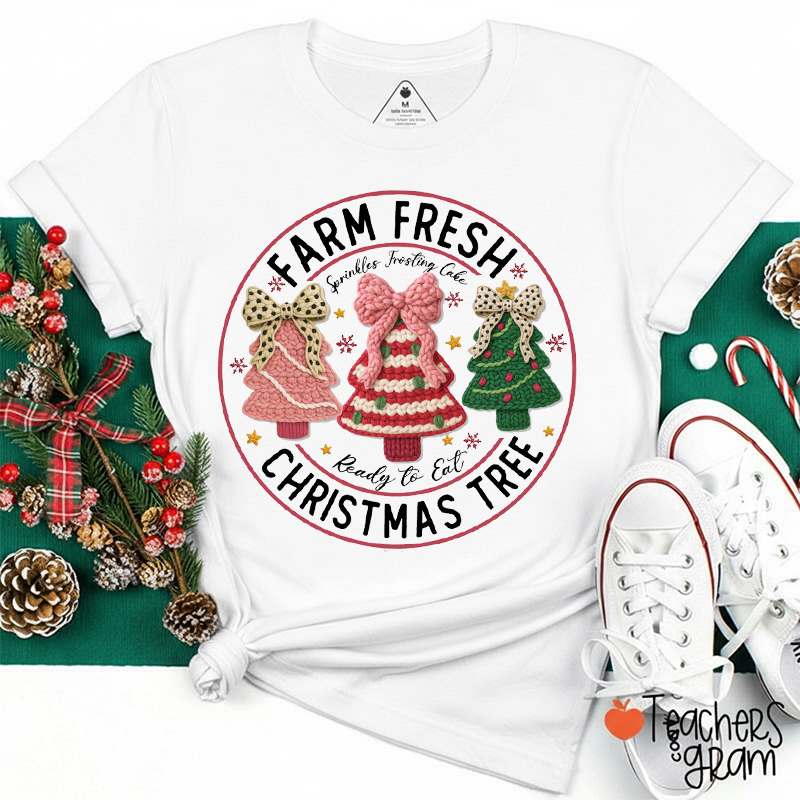 Faux Yarn Farm Fresh Christmas Tree Teacher T-Shirt
