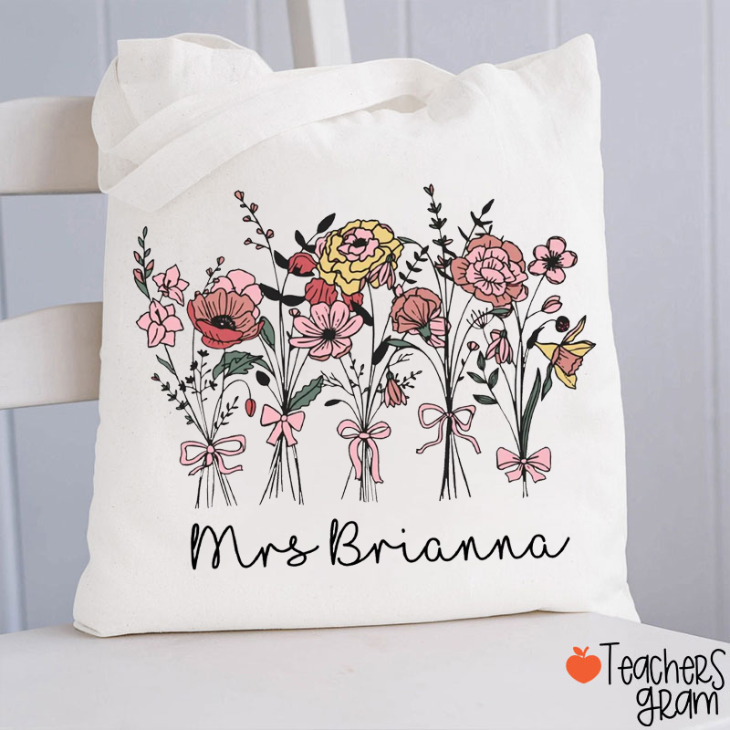 Personalized Pink Bouquet Teacher Tote Bag