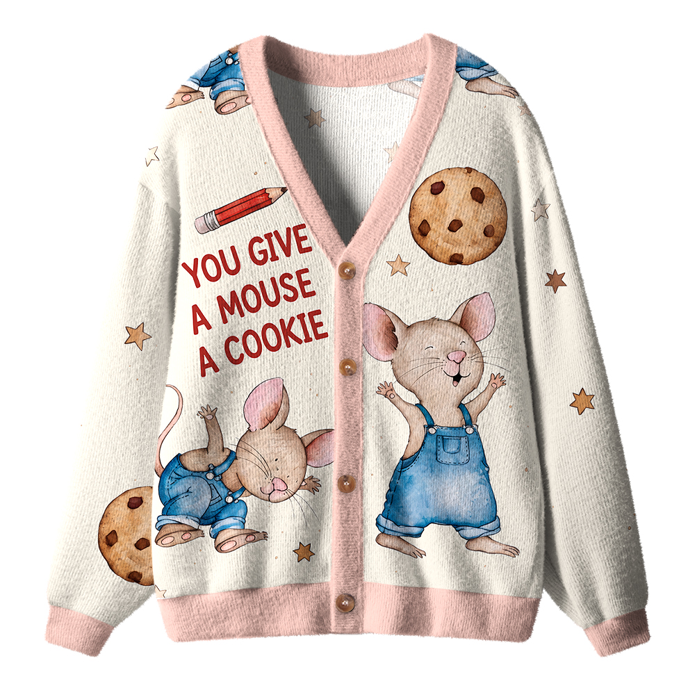 Cute Mouse Loves Cookie Teacher Ugly Cardigan Sweaters