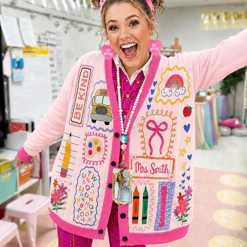 Personalized Name Grade Teacher Patchwork Teacher Ugly Cardigan Sweaters