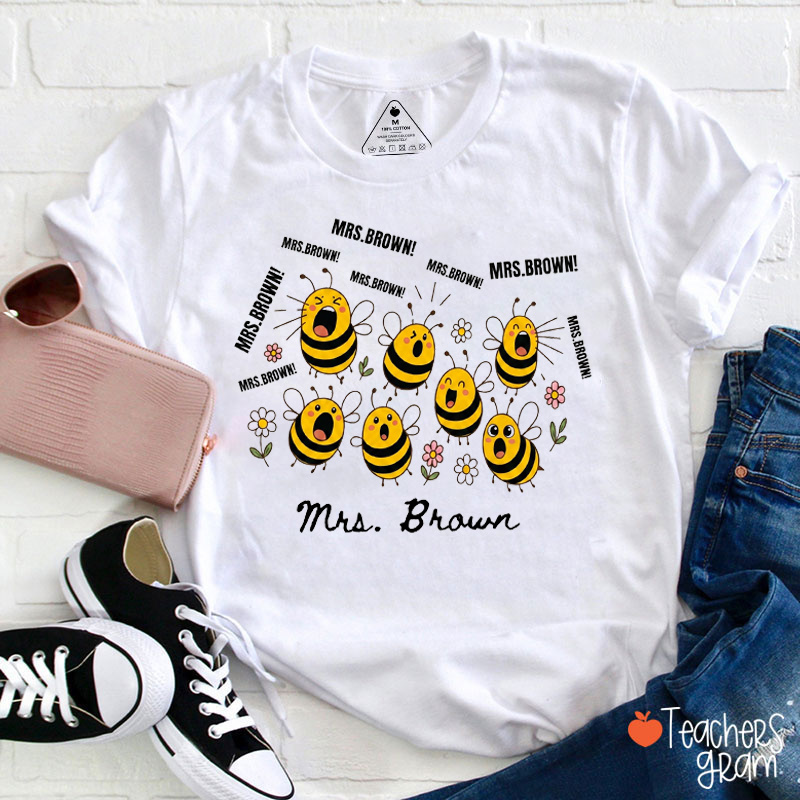 Personalized Name Funny Screaming Bee Teacher T-Shirt
