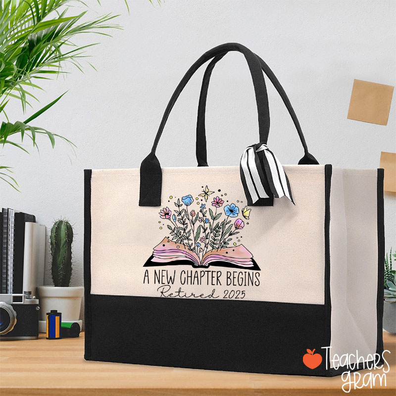 Personalized A New Chapter Begins Retired Teacher Cotton Tote Bag