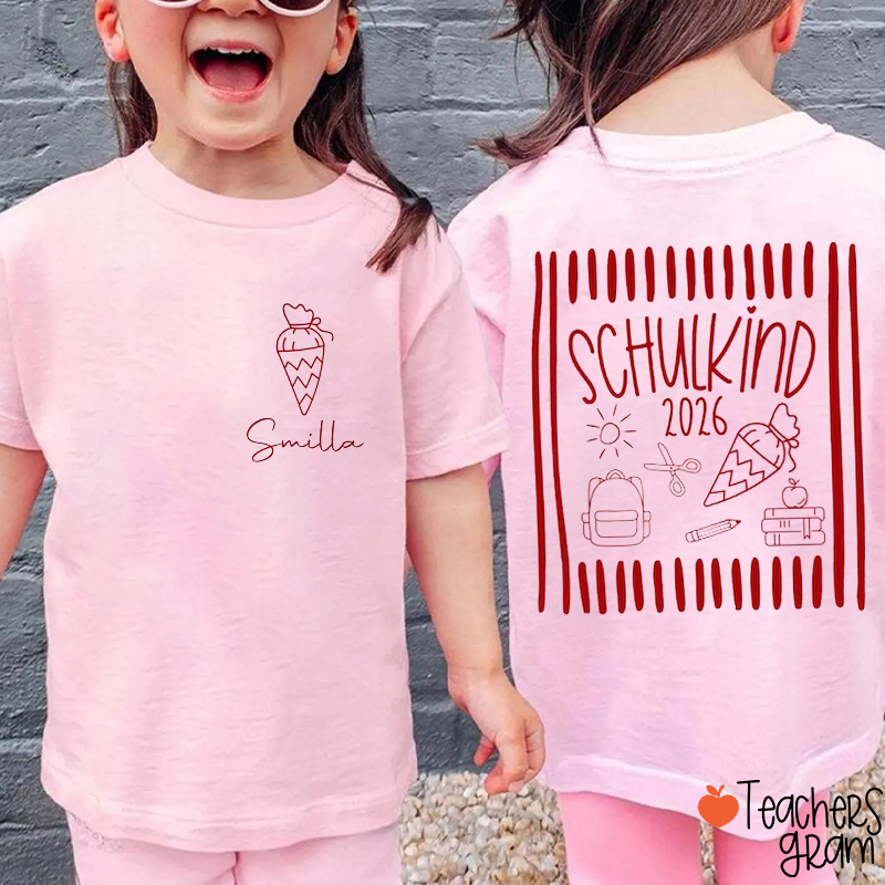 Personalized Name Schulkind Stripes Class Two Sided T-Shirt