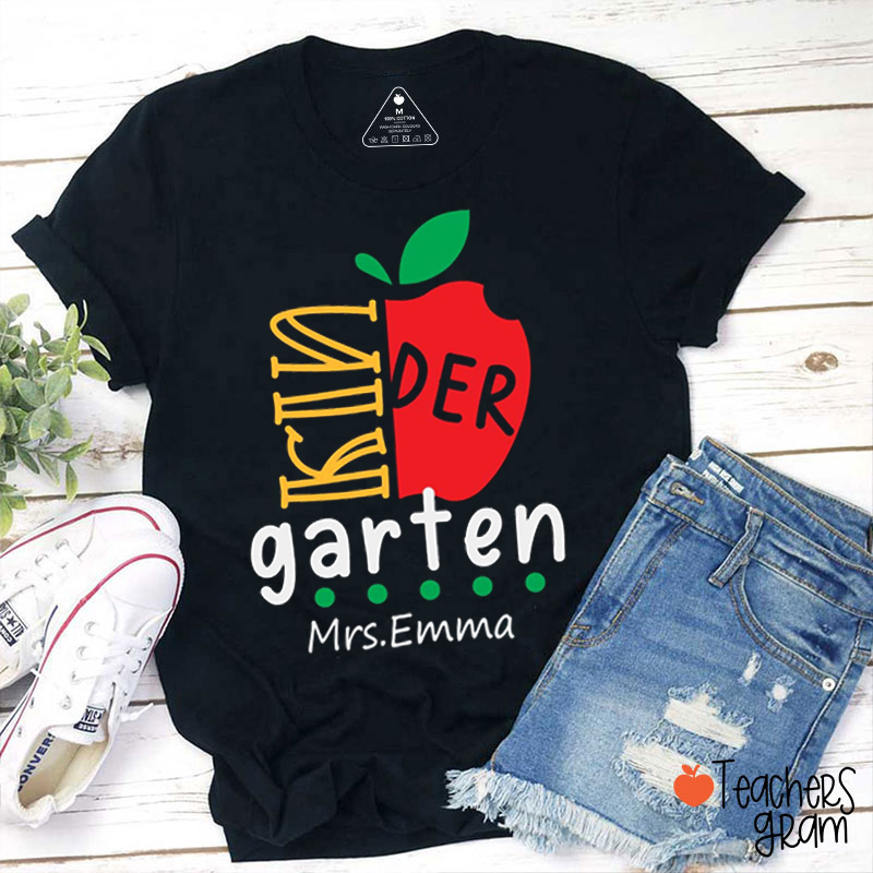 Personalized Grade And Name Half An Apple Teacher T-Shirt
