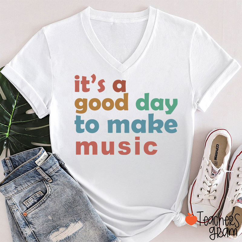 Colorful Music Teacher Slogan Teacher V‑Neck T‑Shirt