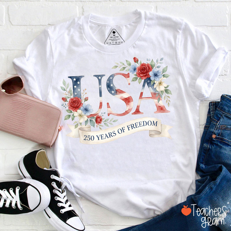 USA 250 Years Of Freedom Teacher T-Shirt
