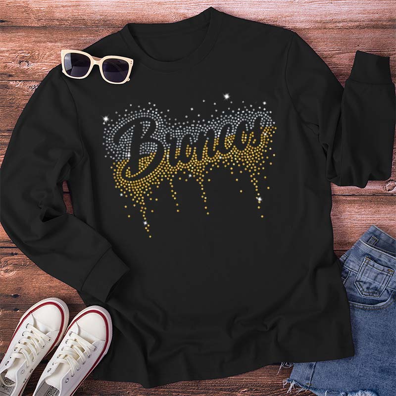 Personalized Name Gradient Faux Rhinestone Drip Sparkle Bling Teacher Long Sleeve T-Shirt