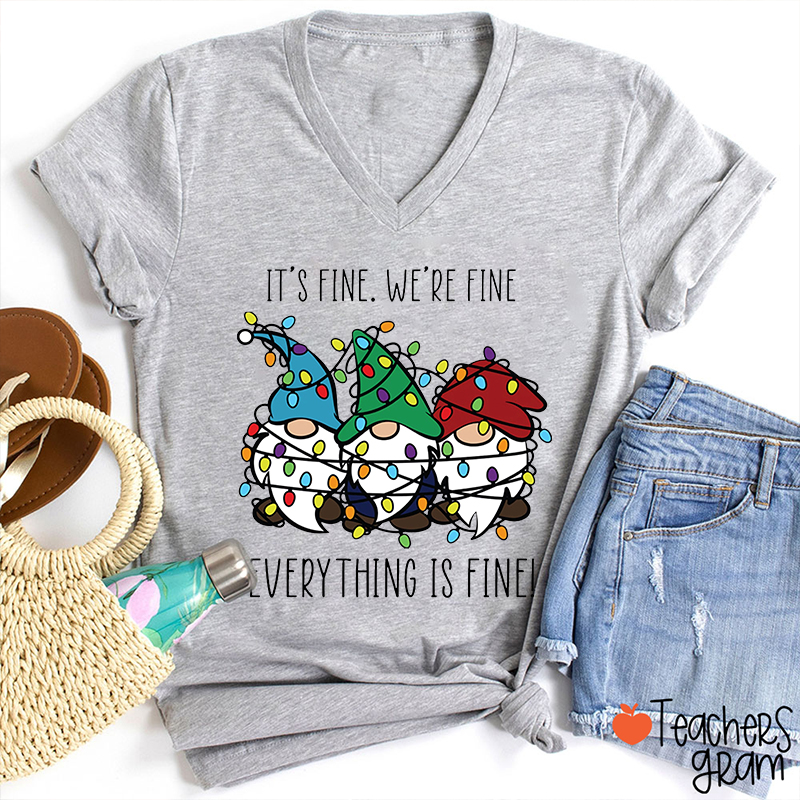 Everything Is Fine Teacher Female V-Neck T-Shirt