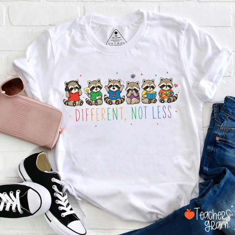 Cute Raccoons Different Not Less Teacher T-Shirt