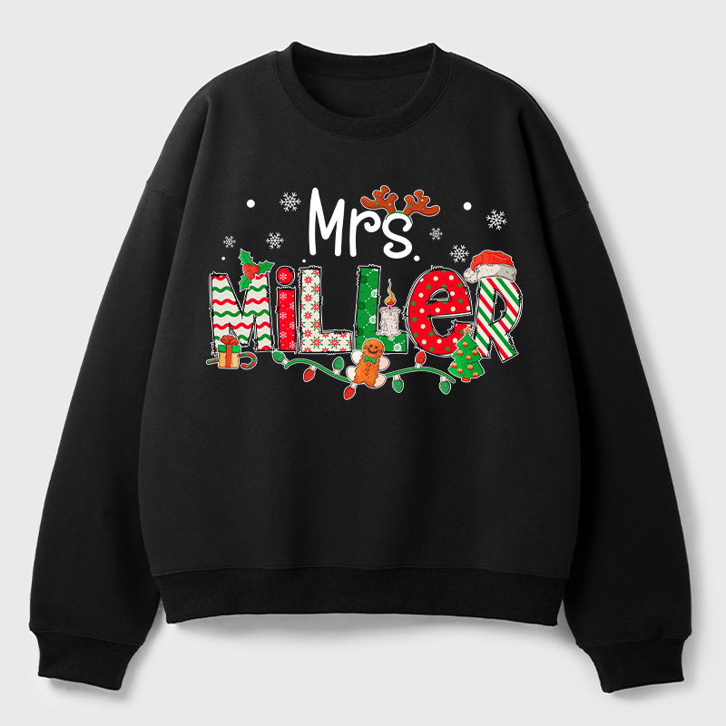 Personalized Teacher Name Christmas Teacher Fleece Sweatshirt