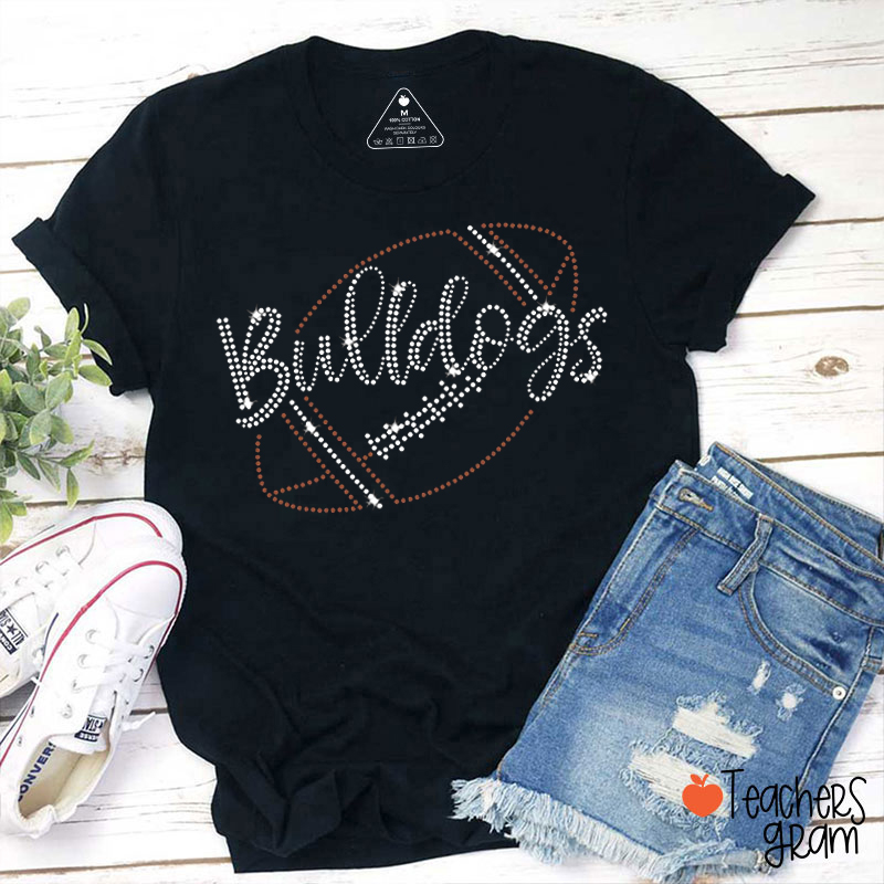 Personalized Mascot Glitter Football Teacher T‑Shirt