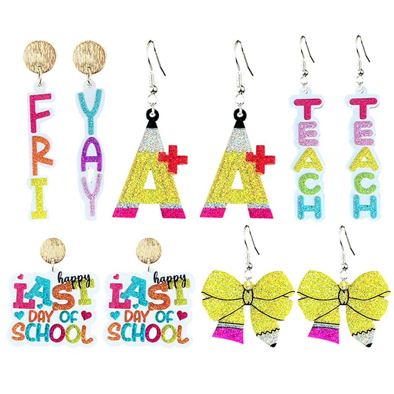 Cute Glitter Teacher Life Teacher Acrylic Earrings