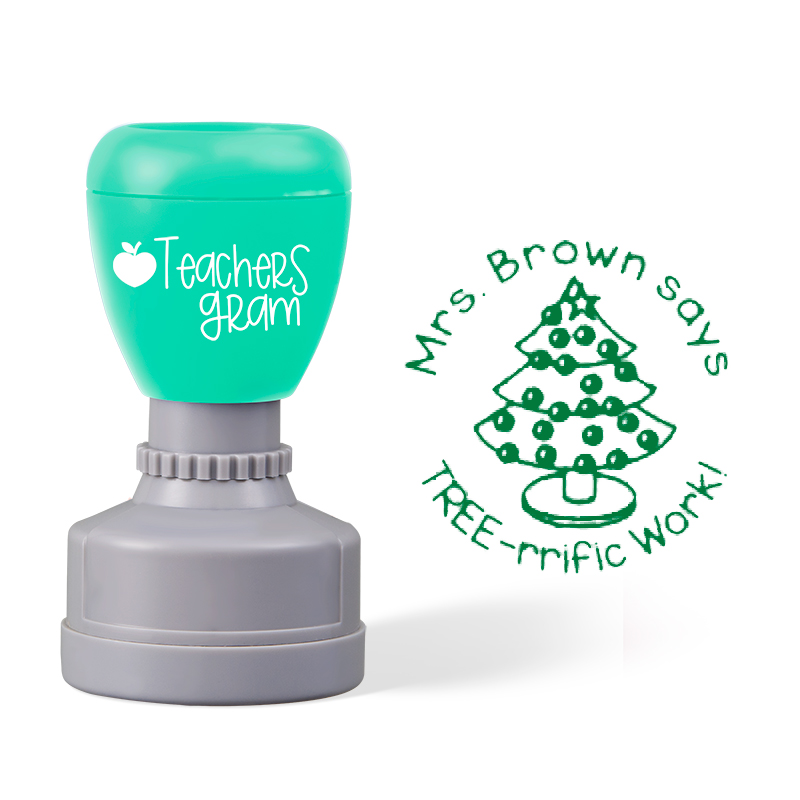 Personalized Name Says Tree Trific Work Teacher Stamp