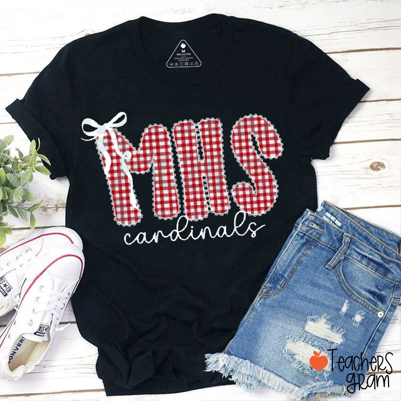Personalized Gingham School Spirit Teacher T-Shirt