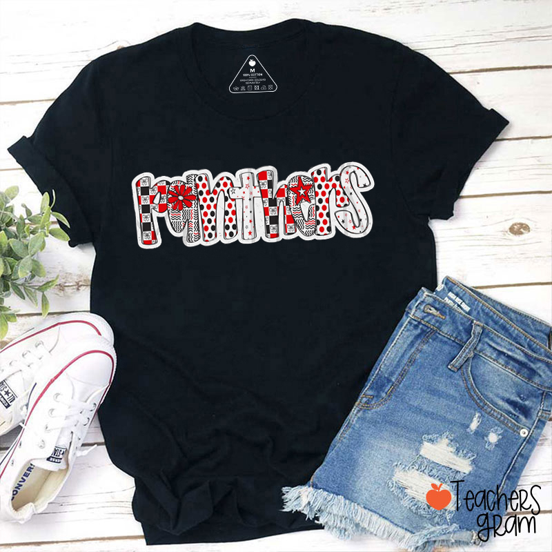 Personalized Mascot Checkered Polka Dot Font Teacher T-Shirt