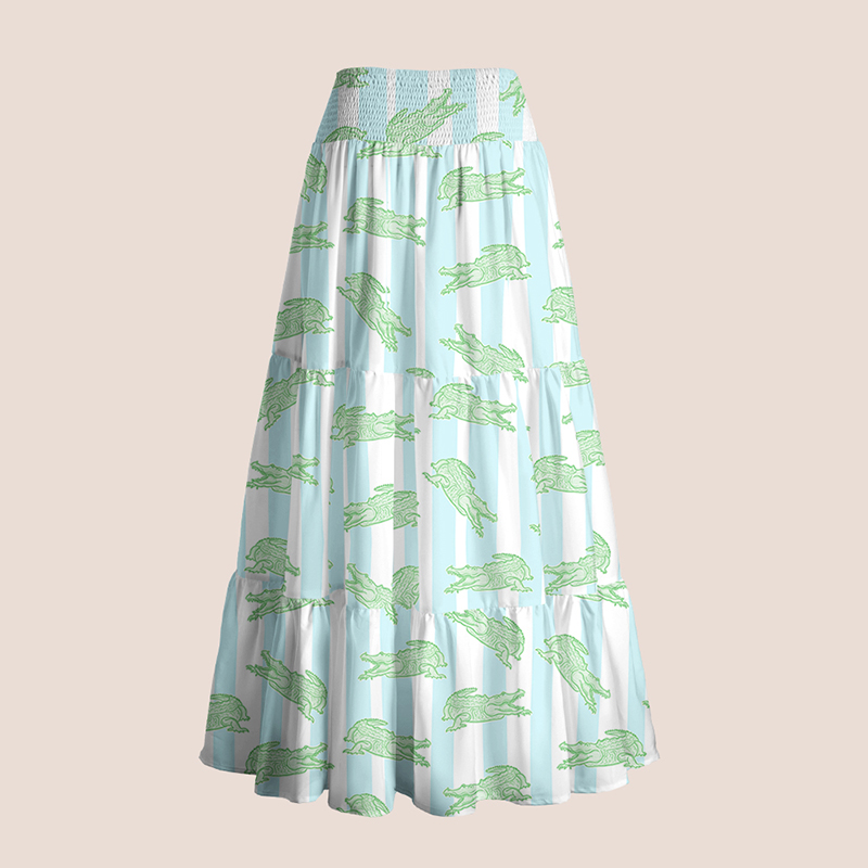 Pink Striped Later Gator Teacher Tiered Skirt