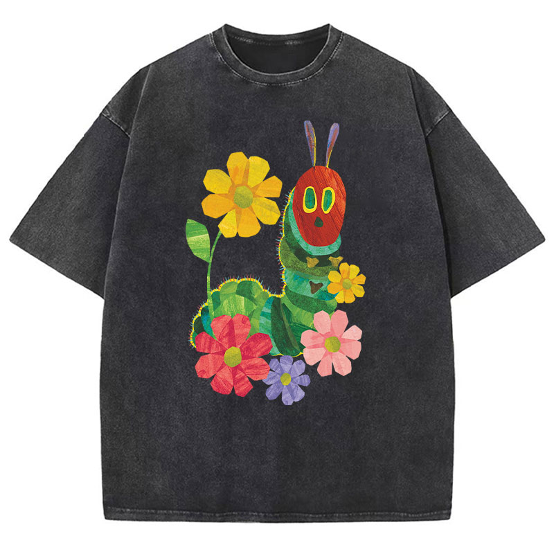 Flowers And The Very Hungry Caterpillar Teacher Washed T-Shirt