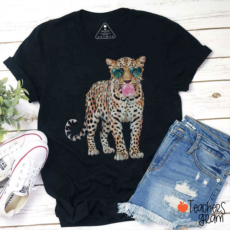 Leopard Bubblegum Sunglasses Teacher T-Shirt