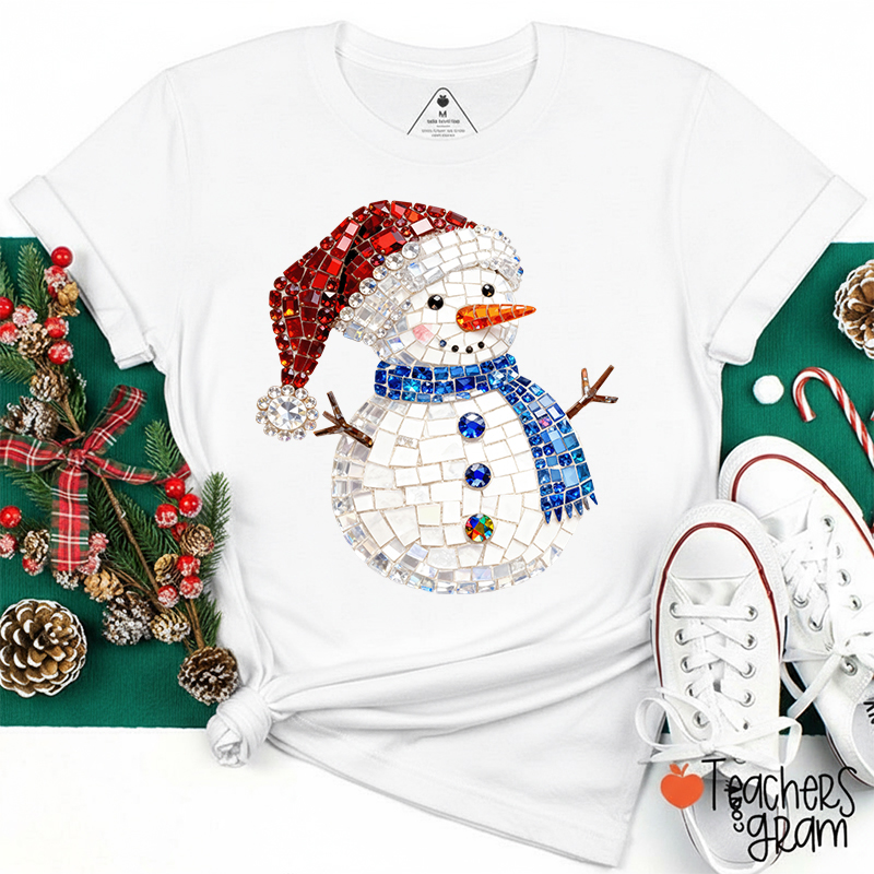 Faux Rhinestone Snowman Teacher T-Shirt