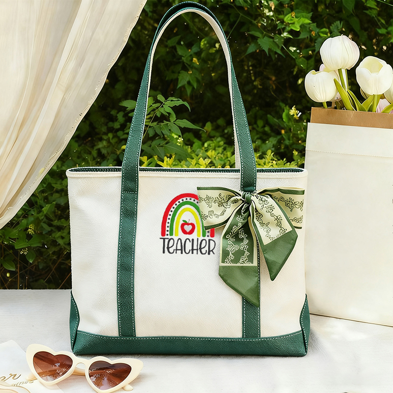 Colorful Rainbow Colorful Teacher Life Teacher Canvas Tote Bag