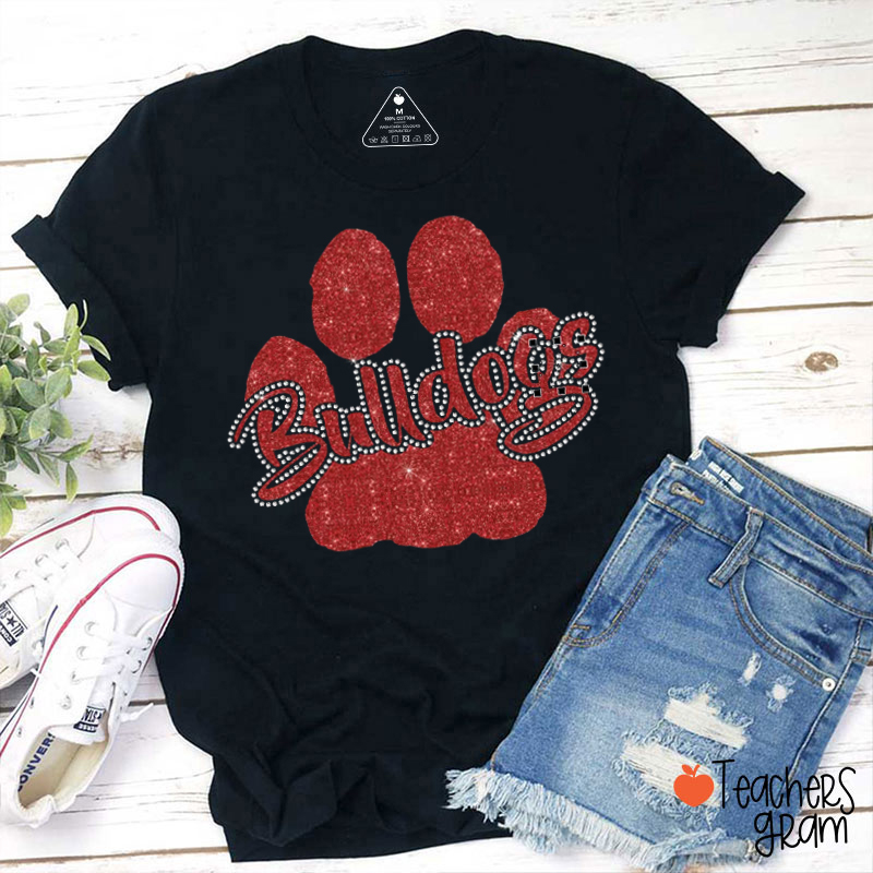 Personalized Mascot Paw Faux Glitter Rhinestone Teacher T-Shirt