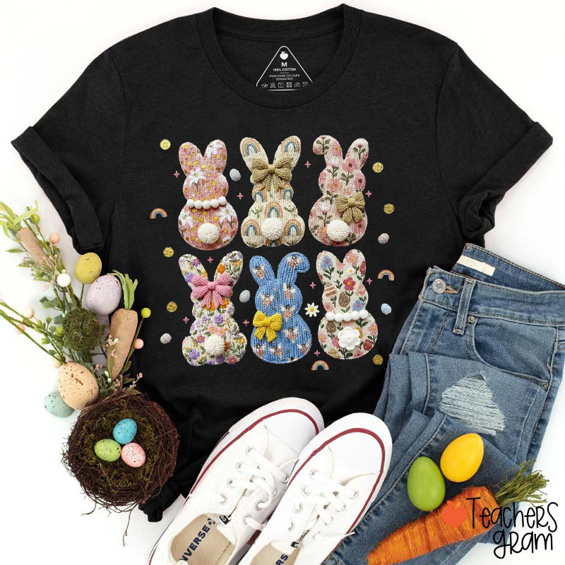 Easter Bunny Faux Patchwork Teacher T-Shirt