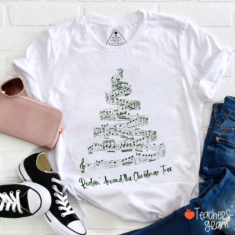 Rock'in Around The Christmas Tree Teacher T-Shirt