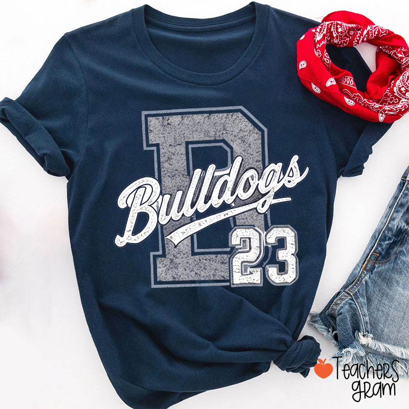 Personalized Mascot Vintage Varsity Letter Number Graphic Teacher T‑Shirt