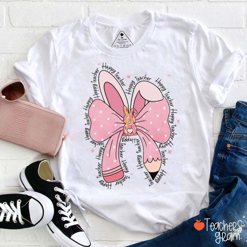 Pink Bow Tie Hoppy Teacher Tee