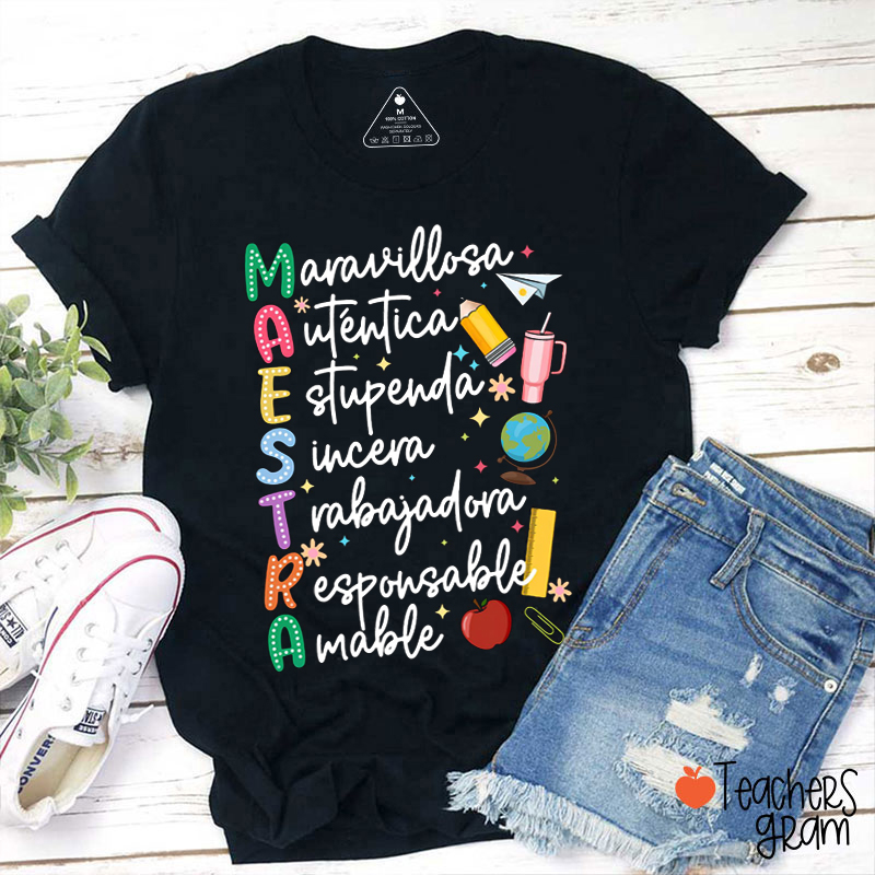 Maestra Maravillosa Autentica Spanish Teacher T-Shirt