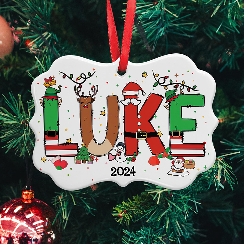 Personalized Name Santa Reindeer Teacher Christmas Aluminum Ornament