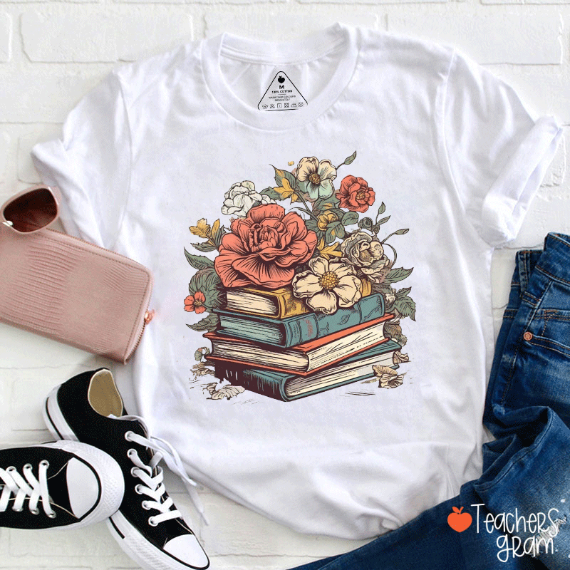 Books And Flowers Teacher T-shirt
