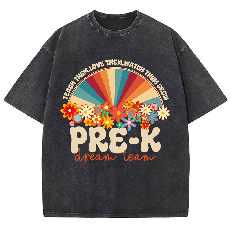 Personalized Teach Love Watch Them Grow Teacher Washed T-Shirt