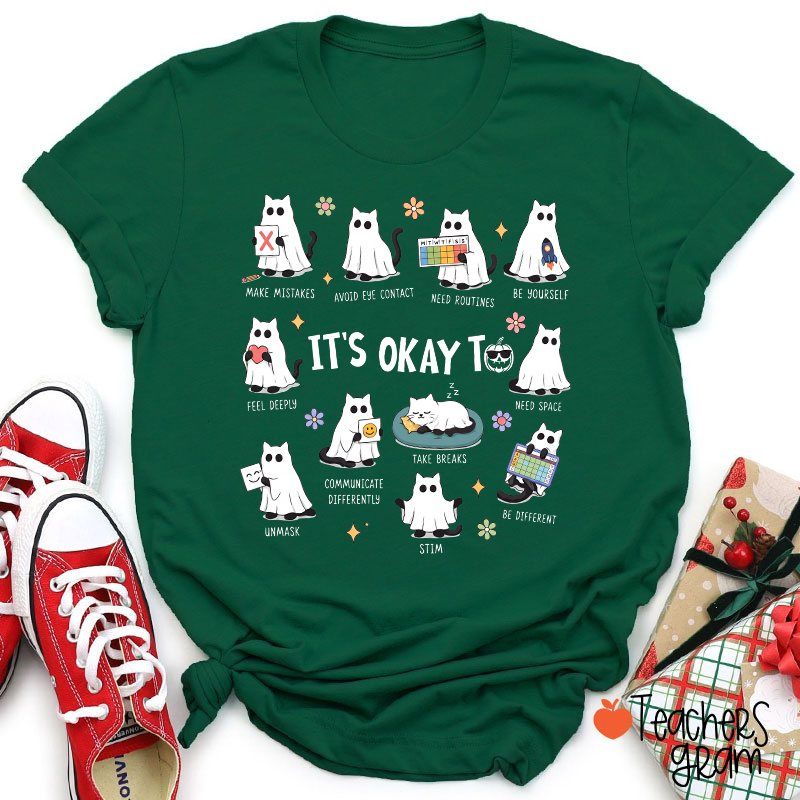 It's Okay To Be Different Ghost Cat Neurodiversity Teacher T‑Shirt