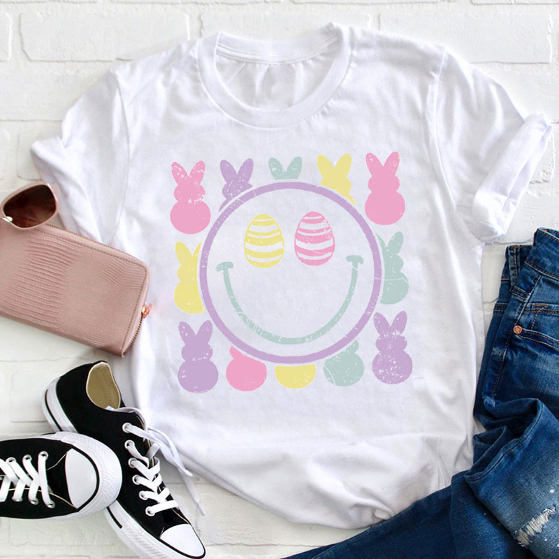 Easter Happy Face Teacher T-Shirt