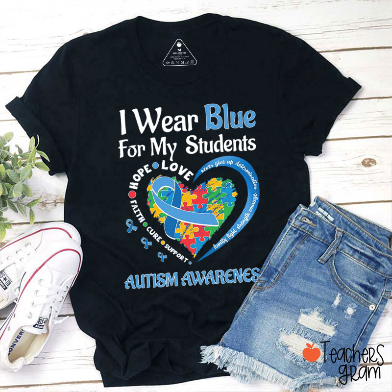 Personalized I Wear Blue For Autism Awareness Teacher T-Shirt