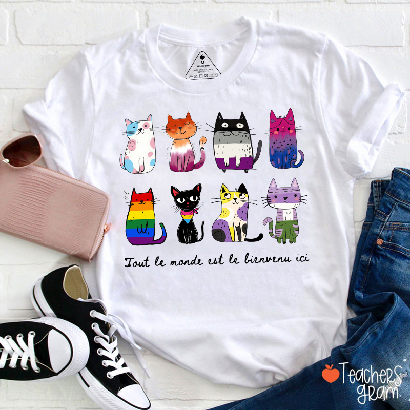 Rainbow Color Cats French Teacher T-Shirt
