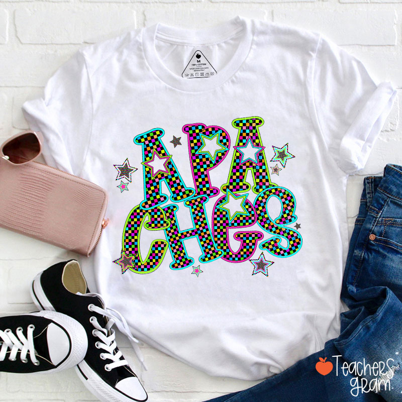 Personalized Mascot Colorful Checkerboard Teacher T-Shirt