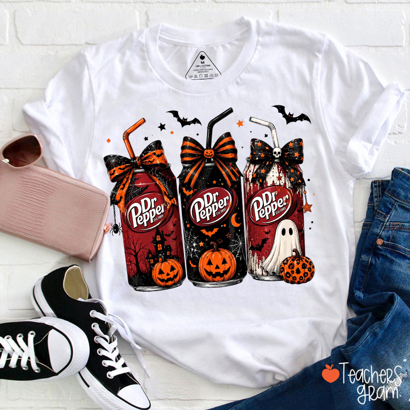 Halloween Soda Cans With Bows Teacher T-Shirt