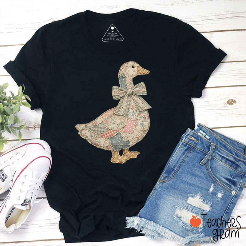 Faux Patchwork Cute Duck Teacher T-Shirt