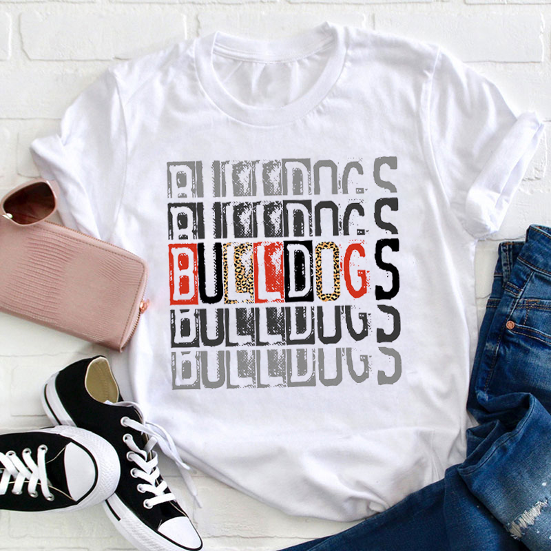 Personalized Leopard Mascot Letter Stack Design Teacher T-Shirt