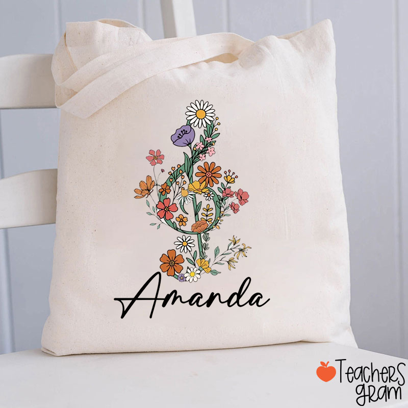 Personalized Floral Music Teacher Tote Bag