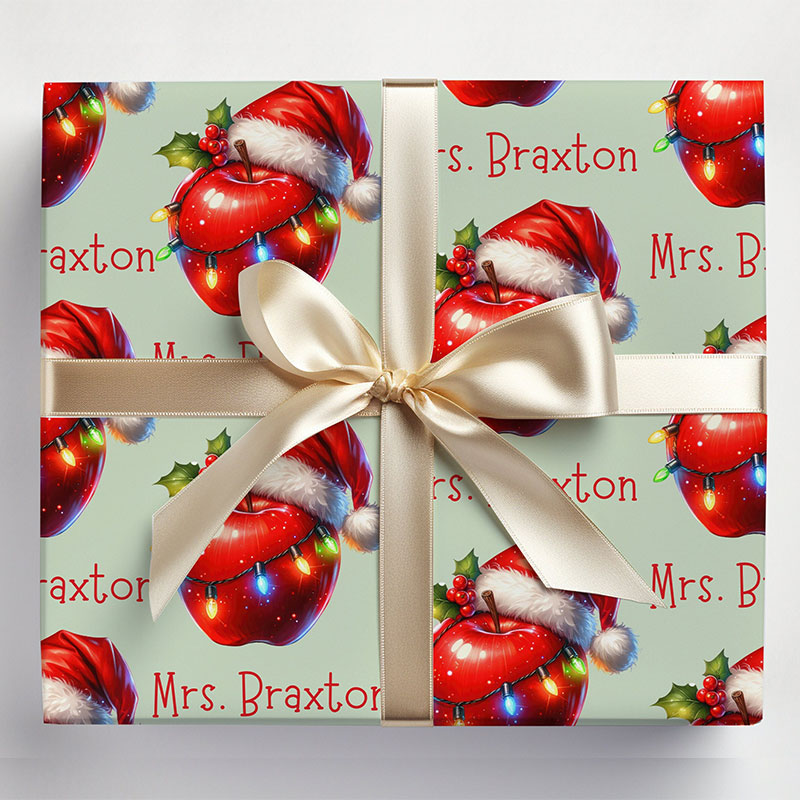 Personalized 5 Sheets Of Christmas Apple Wrapping Paper