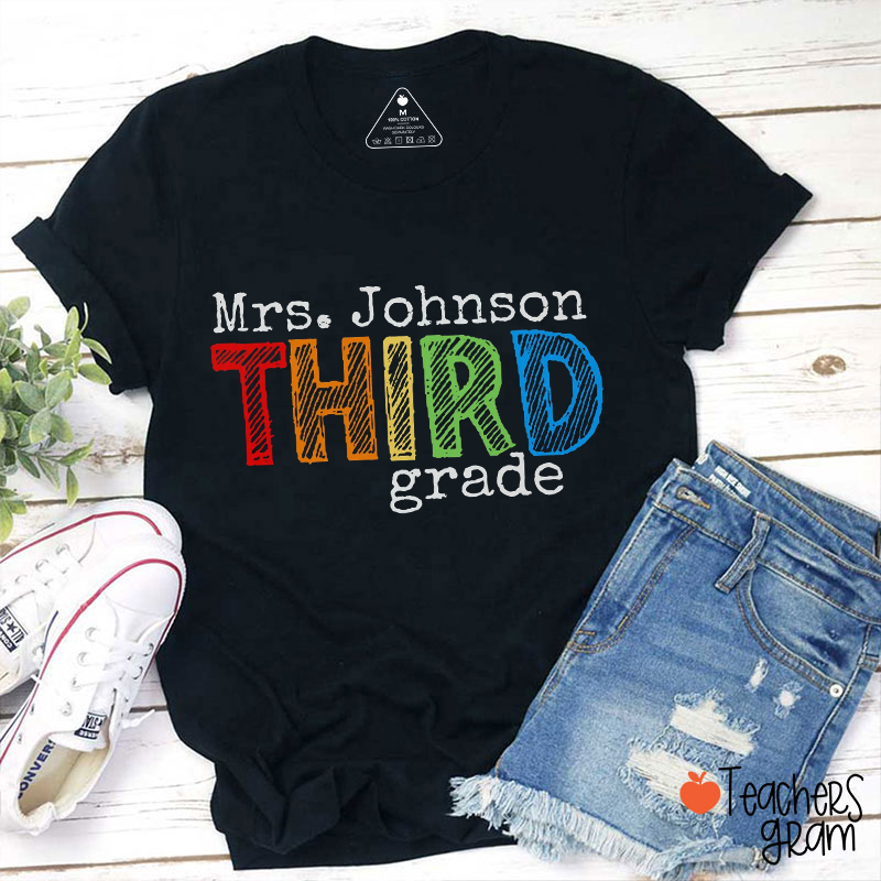 Personalized Name Grade Hand-painted Color Teacher T-Shirt