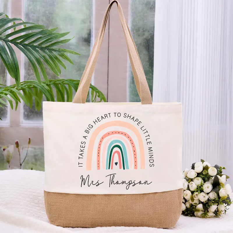 Personalized It Takes A Big Heart To Shape Little Minds Teacher Canvas Tote Bag