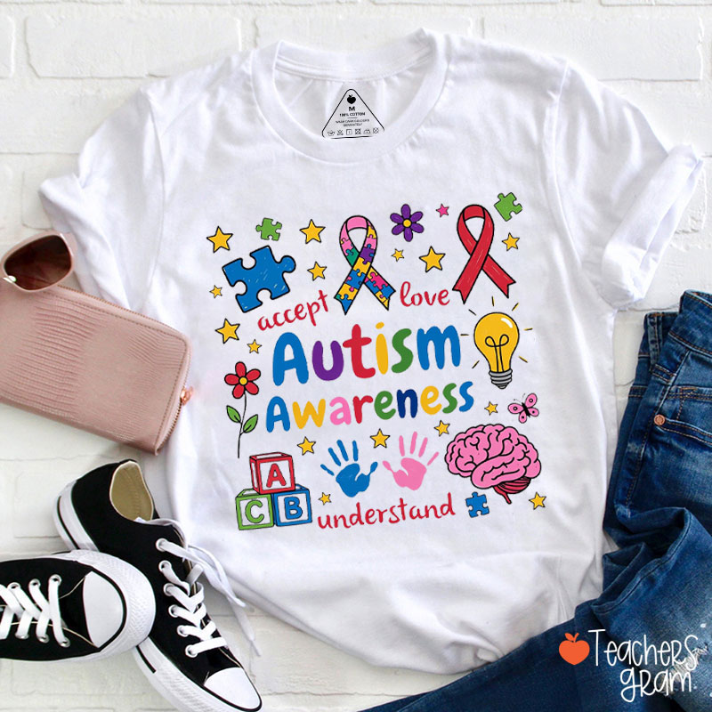 Colorful Autism Awareness Accept Love Understand Teacher T-Shirt